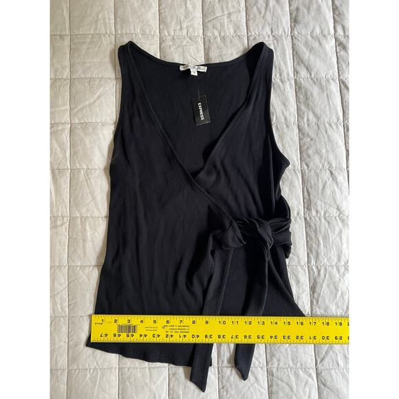 Express One Eleven Cotton Ribbed Black Tie Wrap Tank Top - Picture 8 of 8